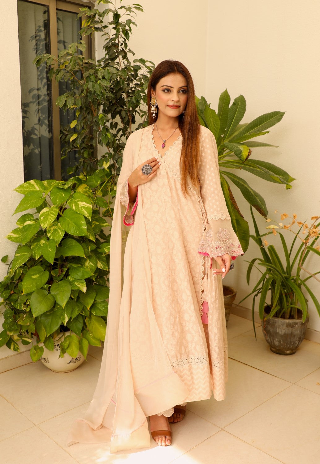 Gulnar Angrakha Set- Dusky Pink