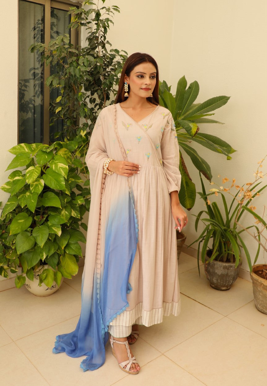 Harmony Hues Anarkali Set- Nude Pink