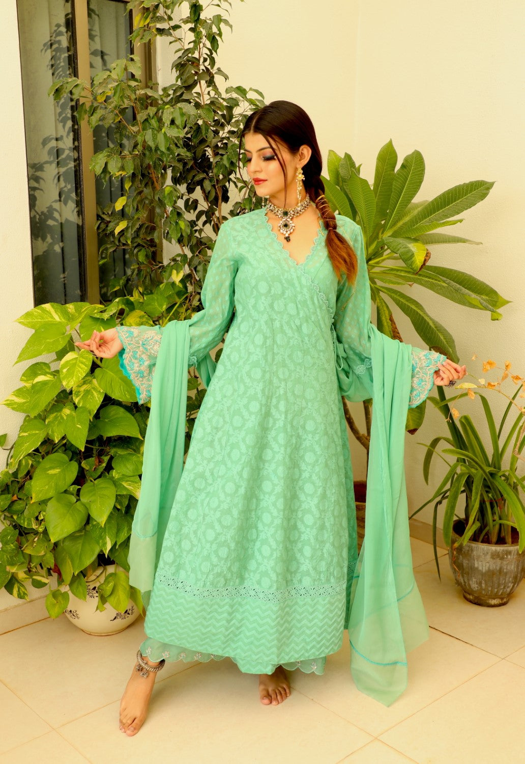 Gulnar Angrakha Set- Spring Green