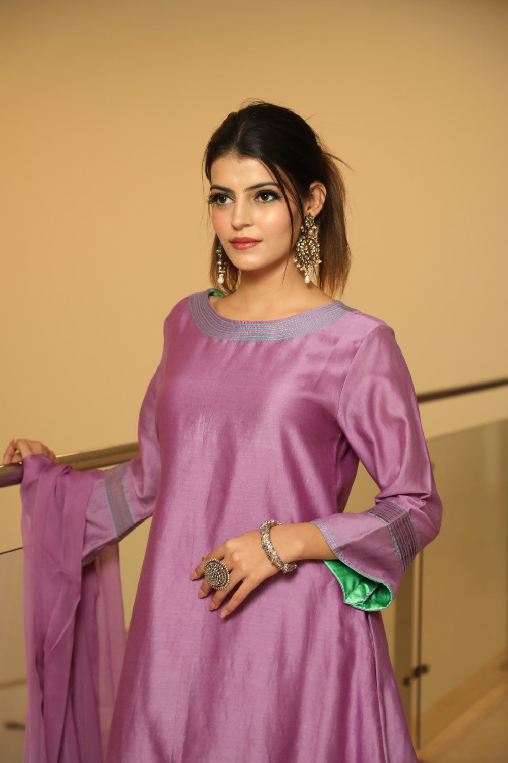 Mauve Kurta with tulip pant and dupatta