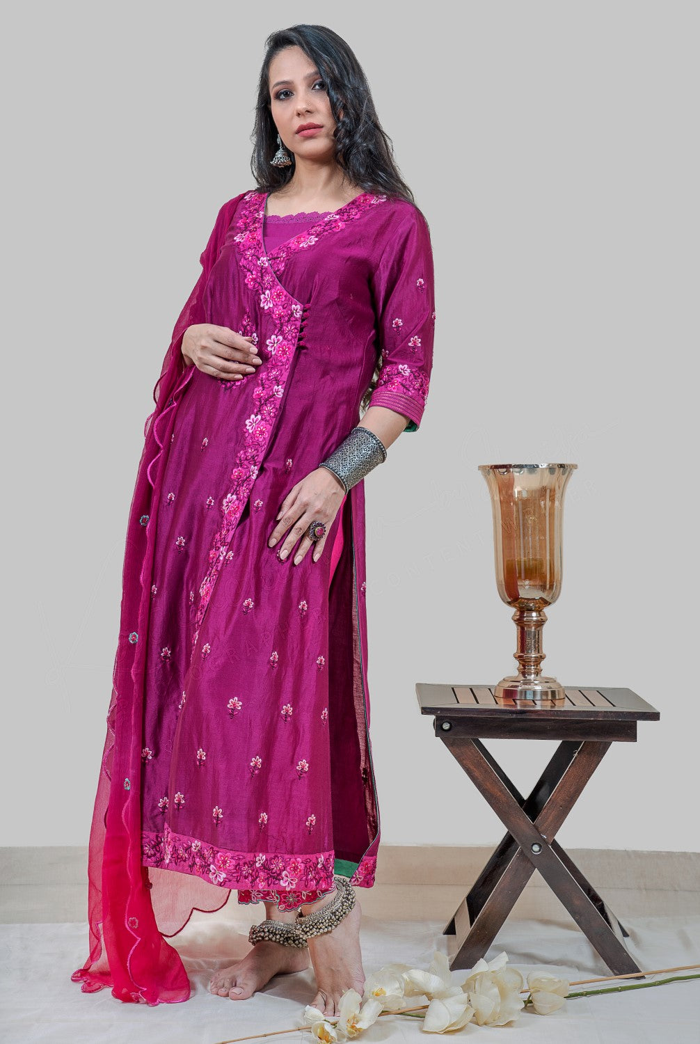 Zainab Angrakha Set-Magenta