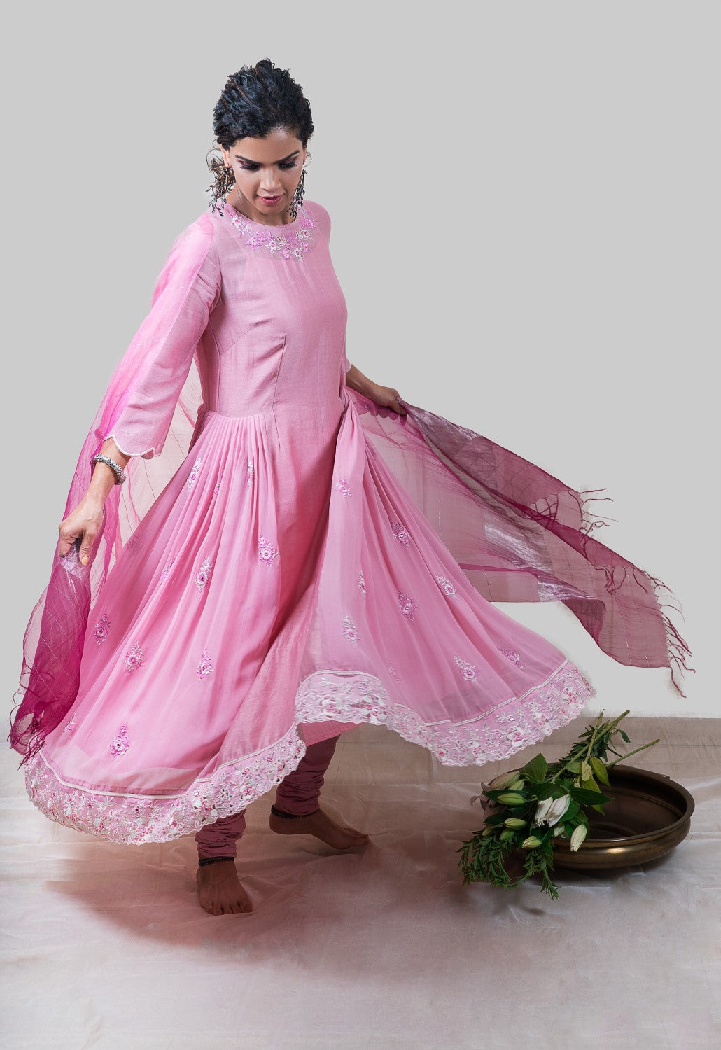 Meraki Anarkali Set-Onion Pink
