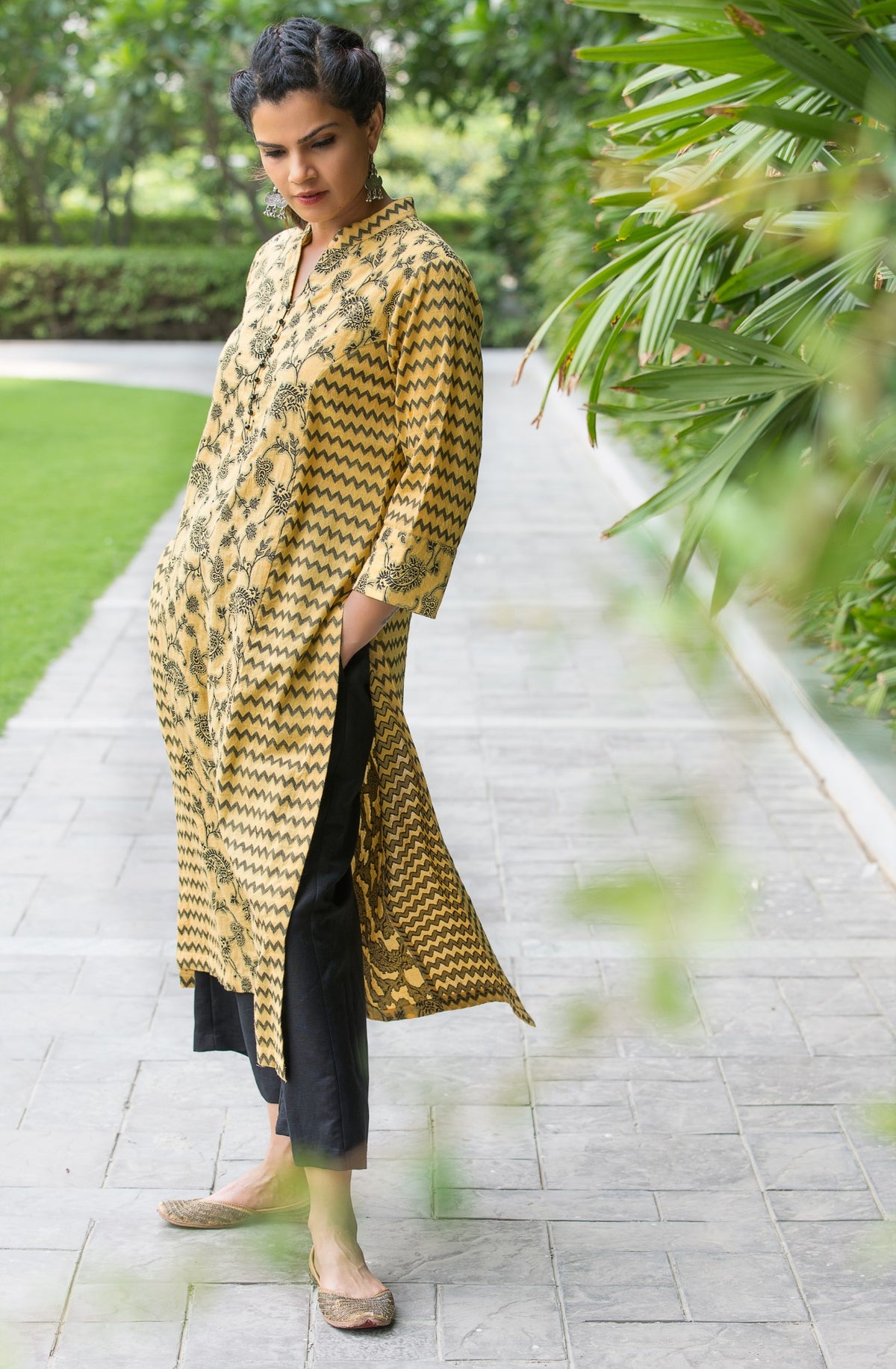 Woven Cotton Kurta- Mustard