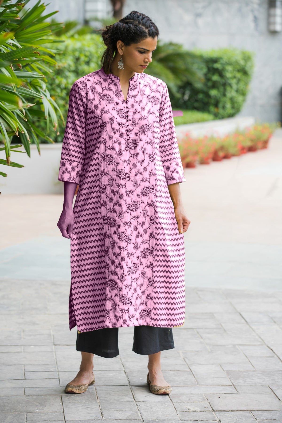 Woven Cotton Kurta- Mauve