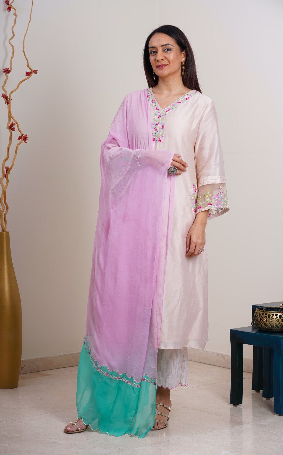 Saher Kurta Set- Nude Pink