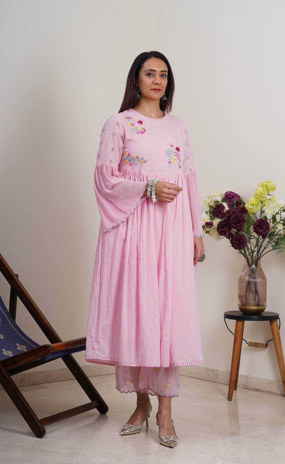 Pink Floral Anarkali Set