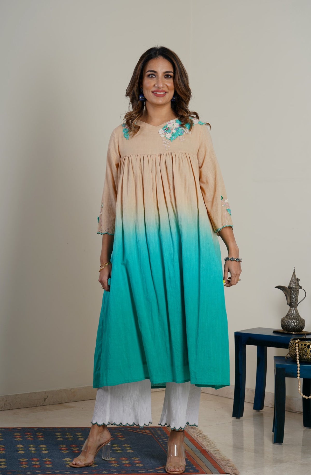 Beige Ombre' Anarkali Set