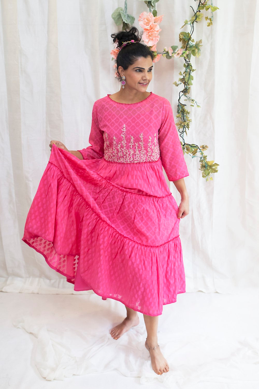 Wildflower tiered Maxi dress-Pink