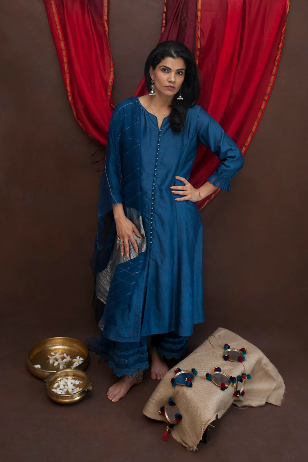 Zoya Long tunic with Palazzo and Dupatta- Blue