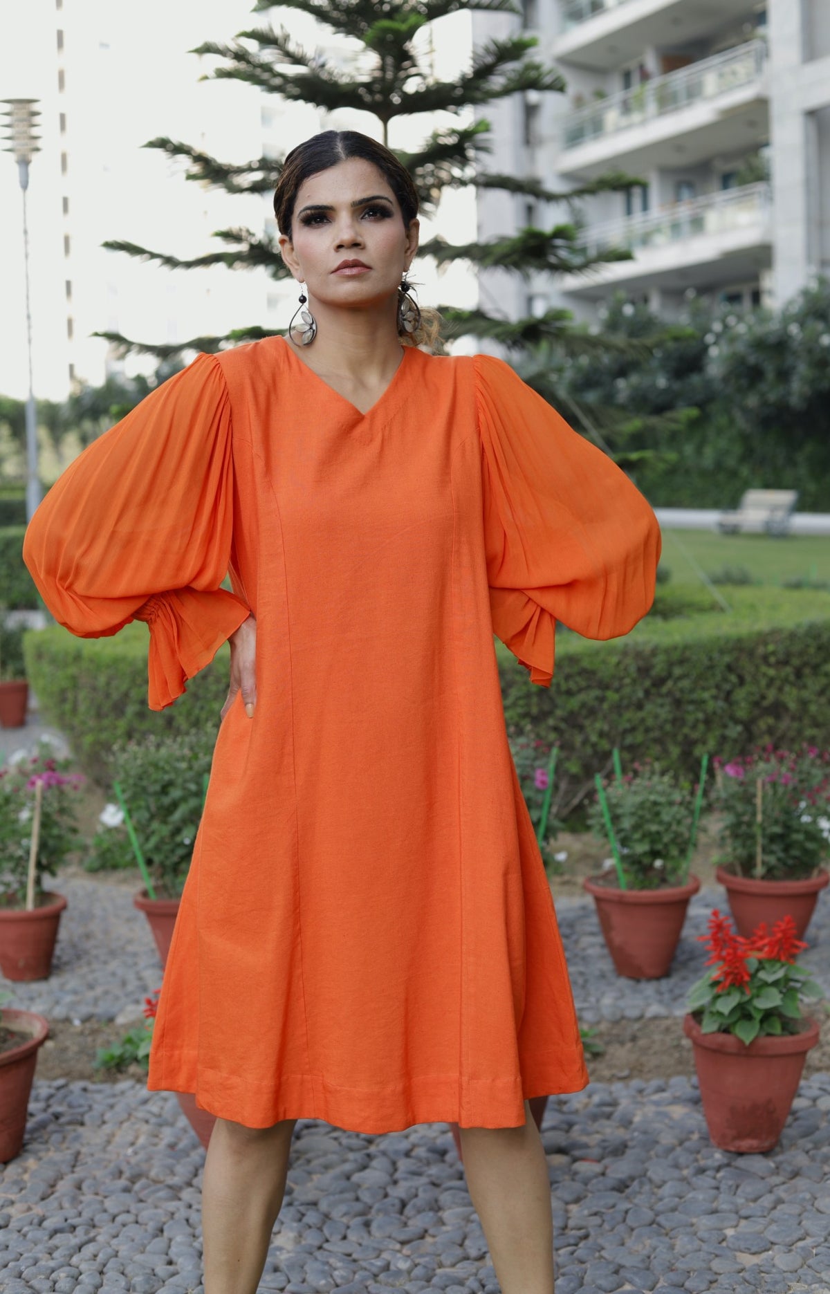 A-line dress in cotton linen