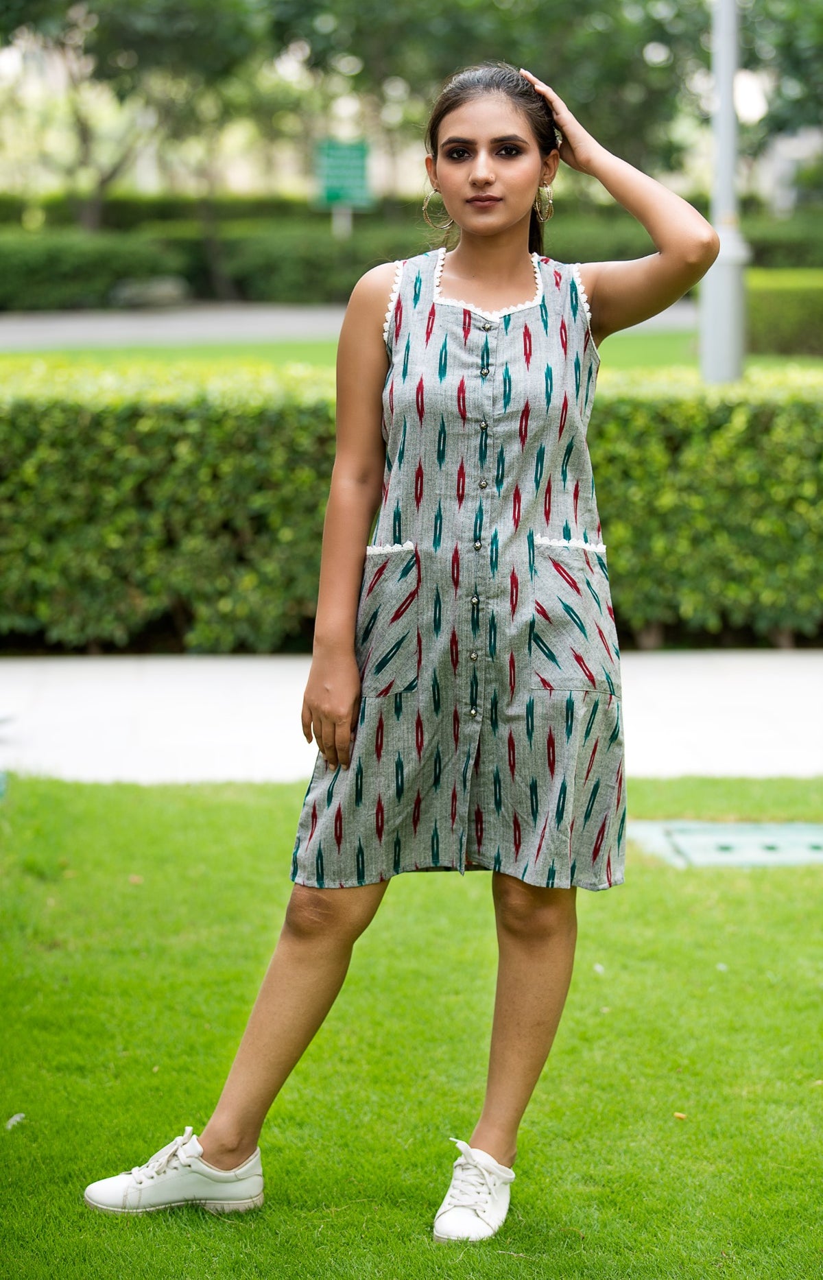 Front pockets Ikat Dress