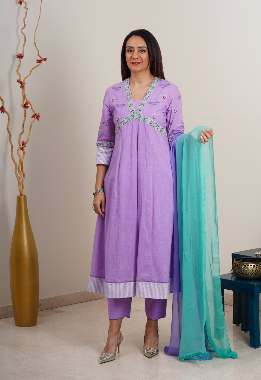 Blissful Breeze Anarkali Set- Purple