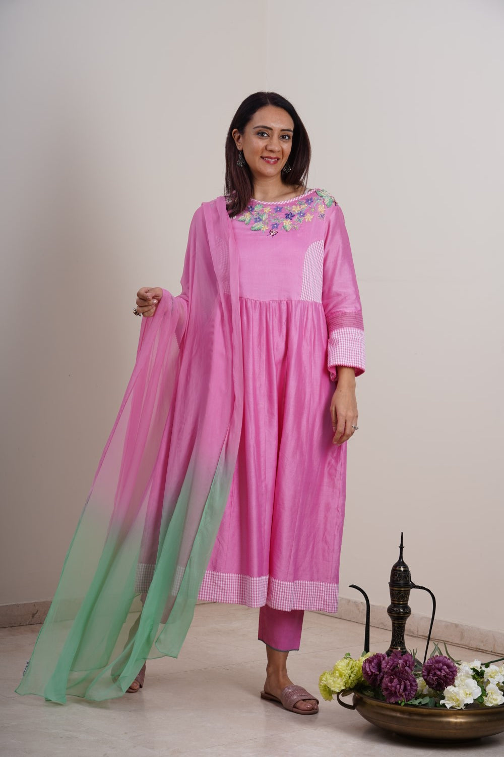 Serenity Shades Anarkali Set-Pink