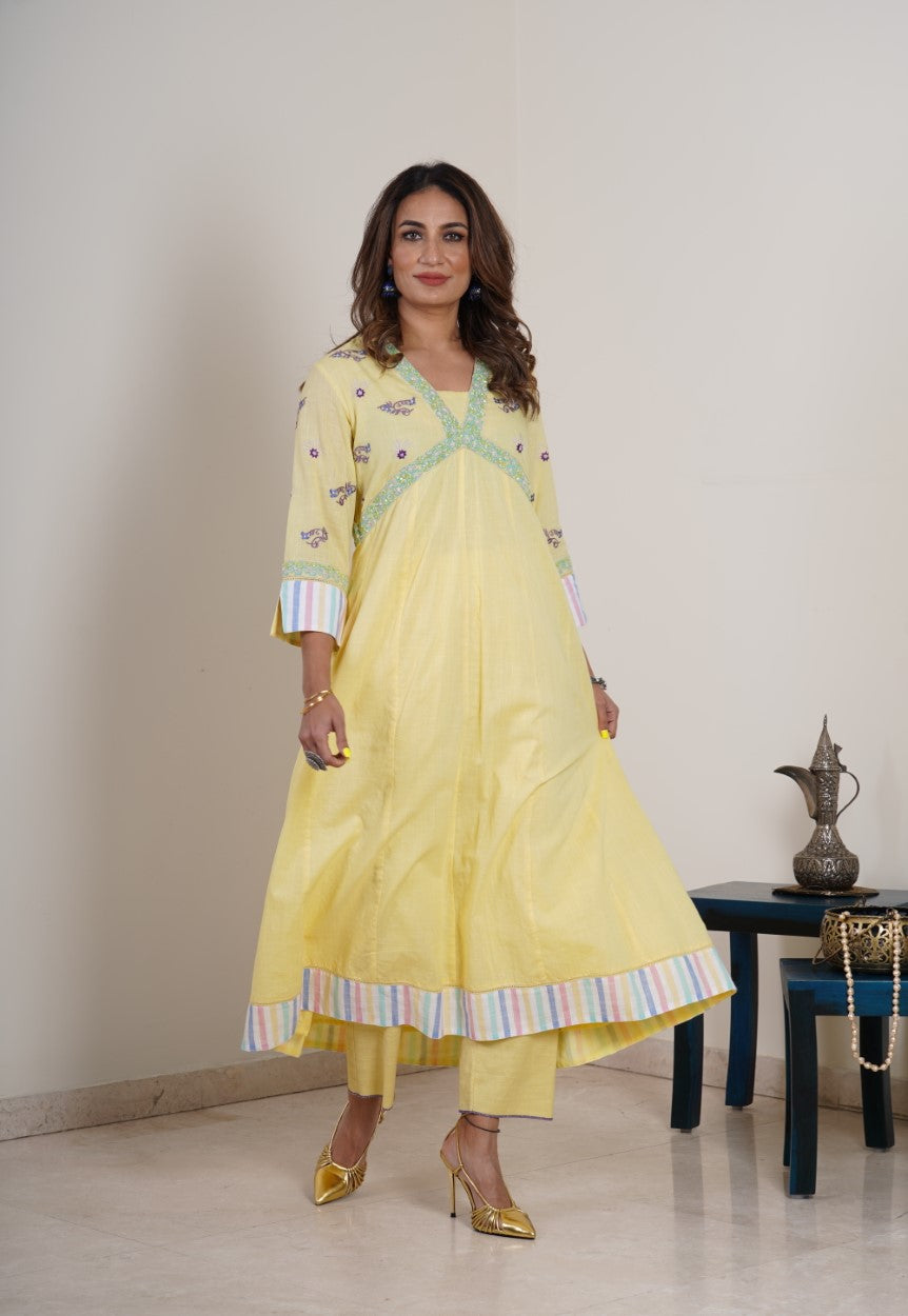 Blissful Breeze Anarkali Set- Yellow