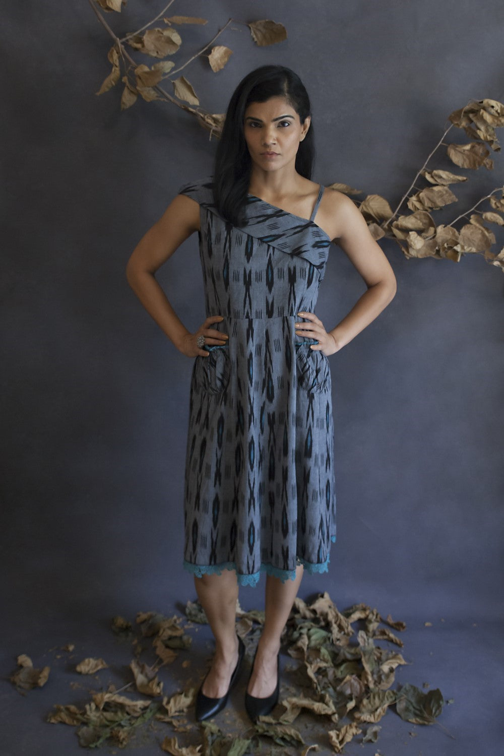 One side off-shoulder Ikat dress