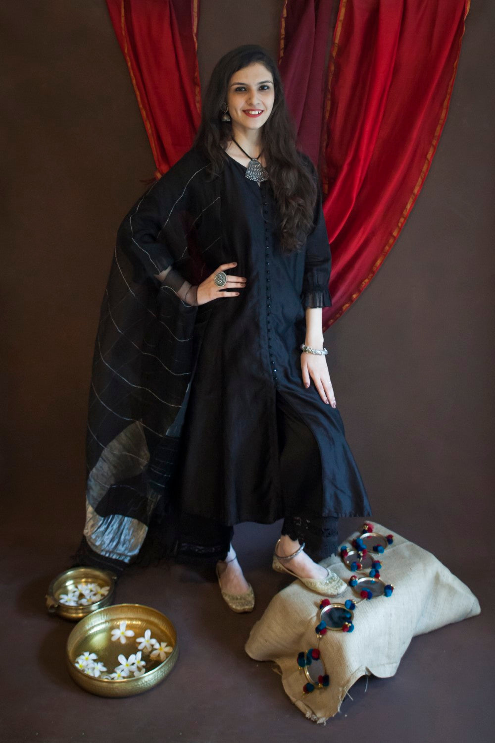 Zoya Long tunic with Palazzo and Dupatta- Black