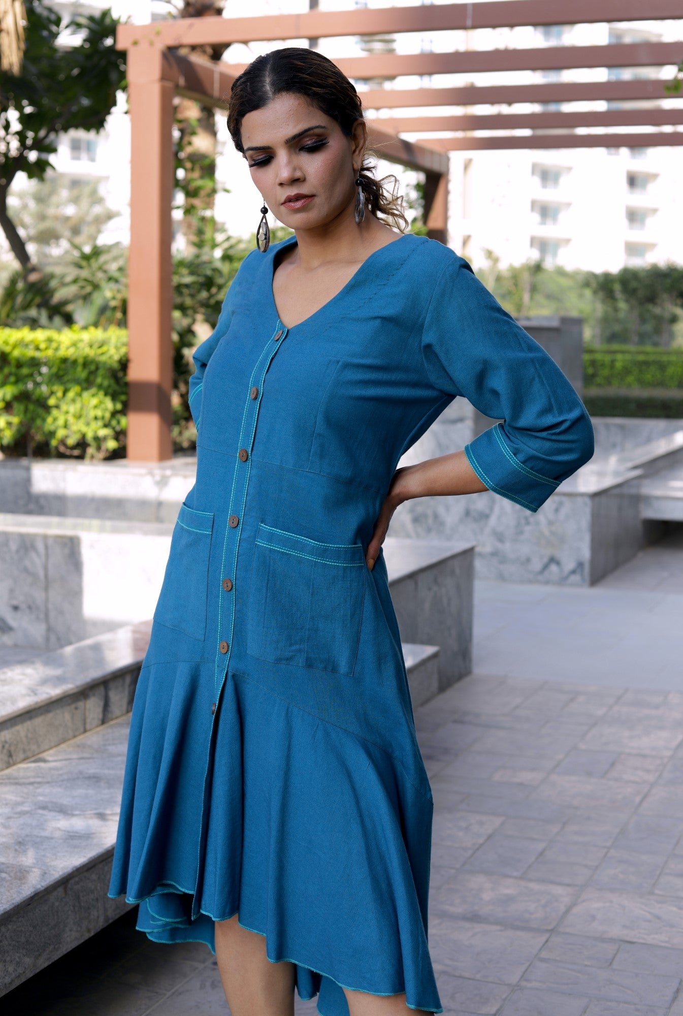 High low cotton linen dress