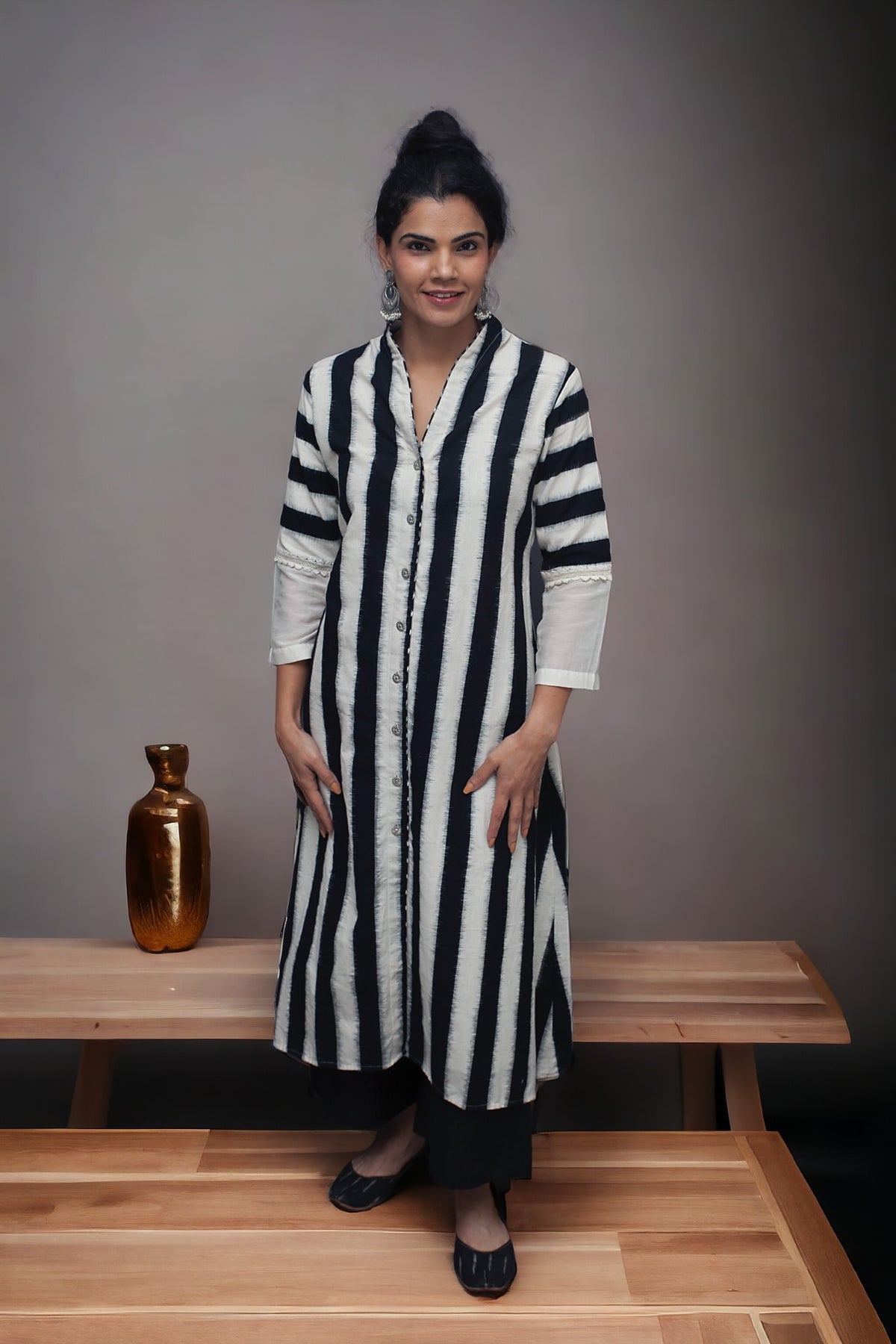 A-line button down Ikat Kurta