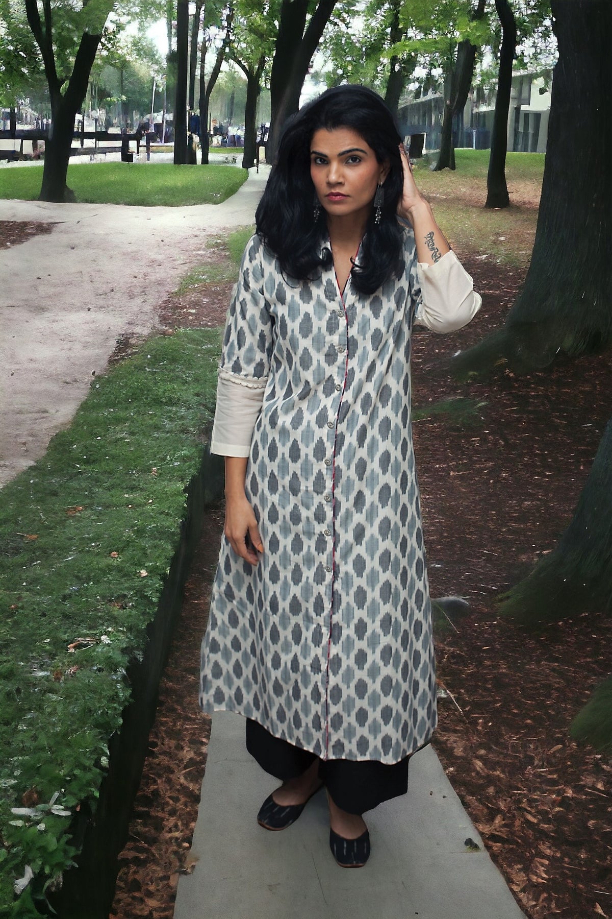 A-line front open Ikat Kurta