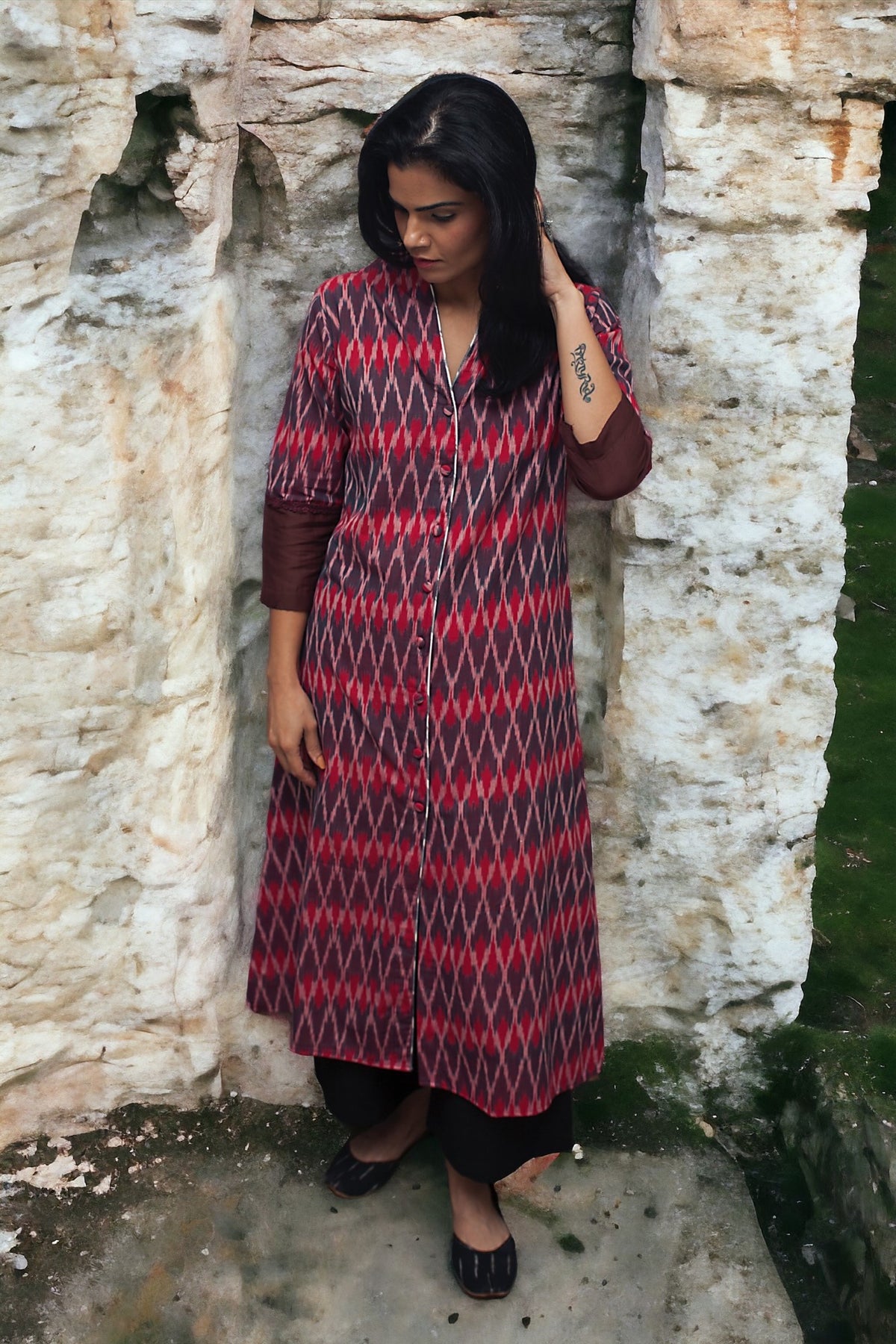 A-line front open Ikat Kurta