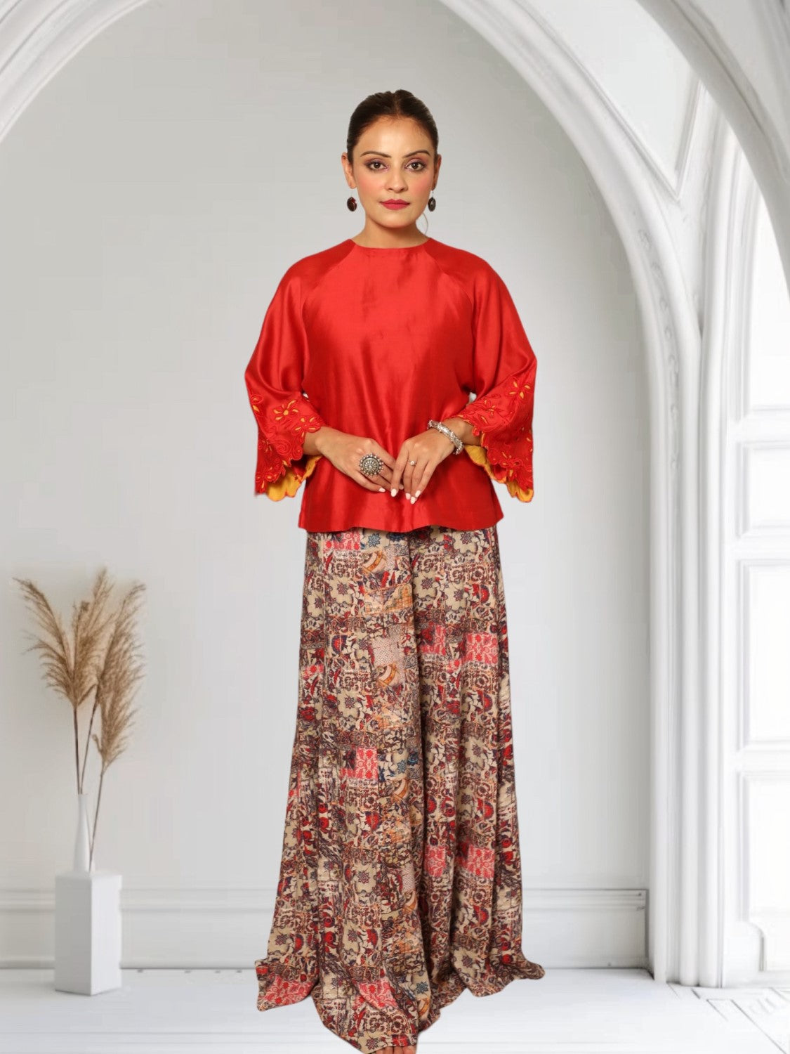 Red Spinel Paneled Skirt