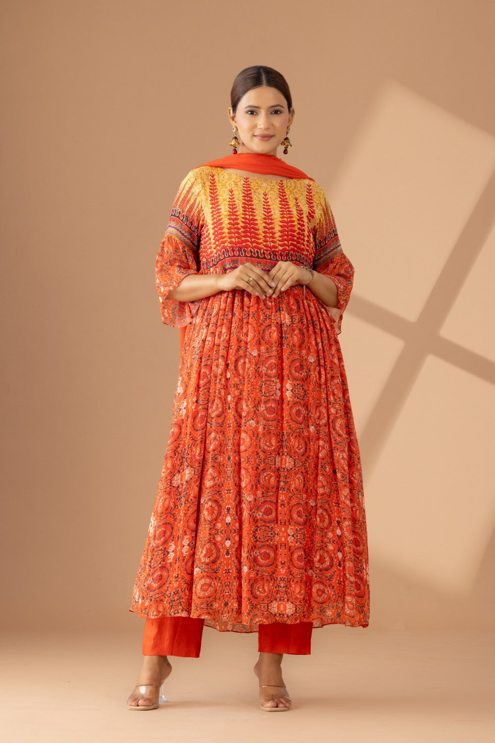 Orange Citrine Anarkali Set