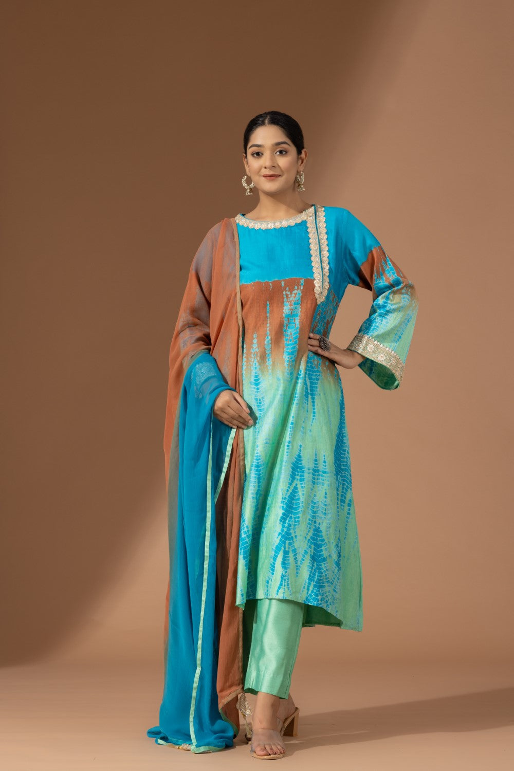 Teak and Azure A-Line Kurta Set