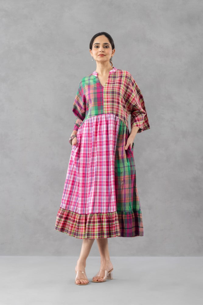 Madras Muse Dress - Pink & Green
